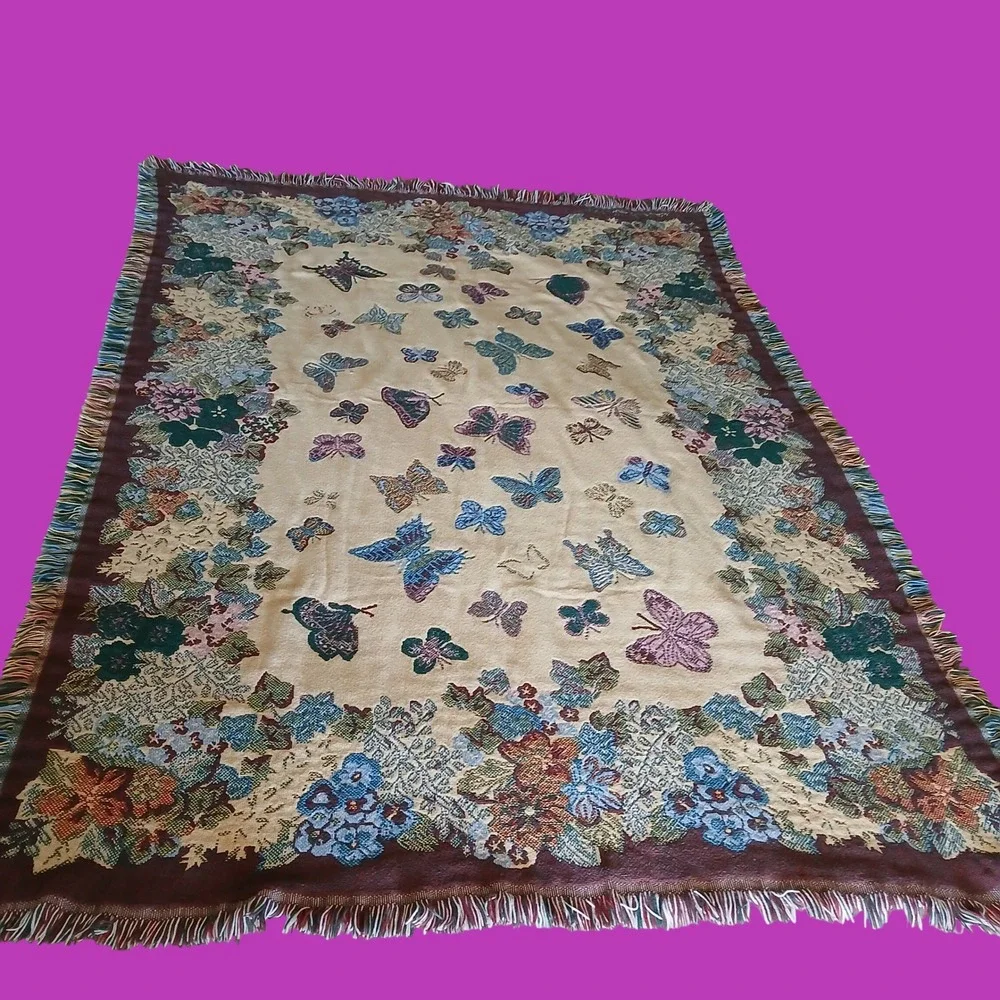 Bob Timberlake Butterfly Floral Tapestry Throw Blanket Cottagecore 64